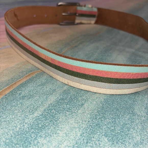 Fossil striped leather belt multicolor size medium - Picture 3 of 5